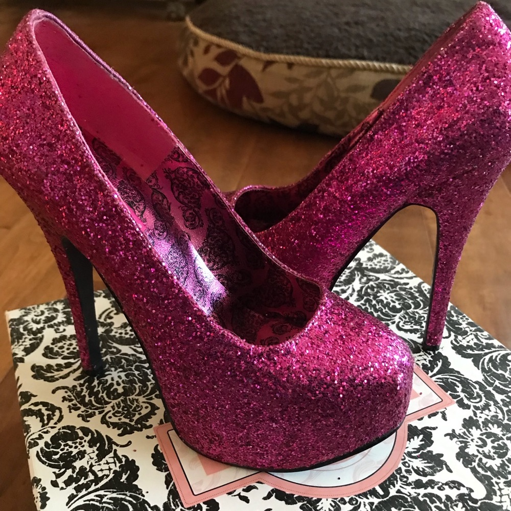 Bordello Pink Glitter Heels